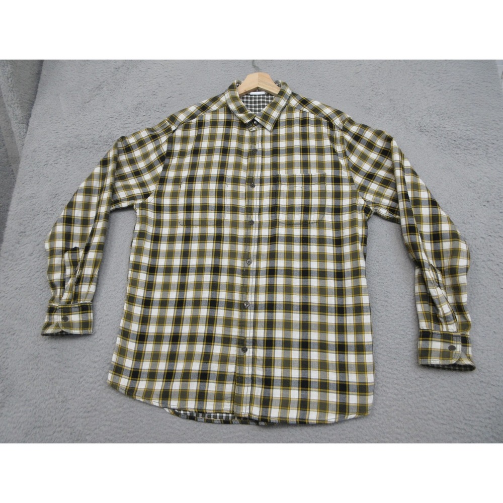 Earthbound Reversible Flannel Shirt Men L Green Plaid Check Outdoor Lumberjack